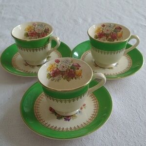 Steubenville vintage demitasse coffee Expresso cups set of 3 apple green floral